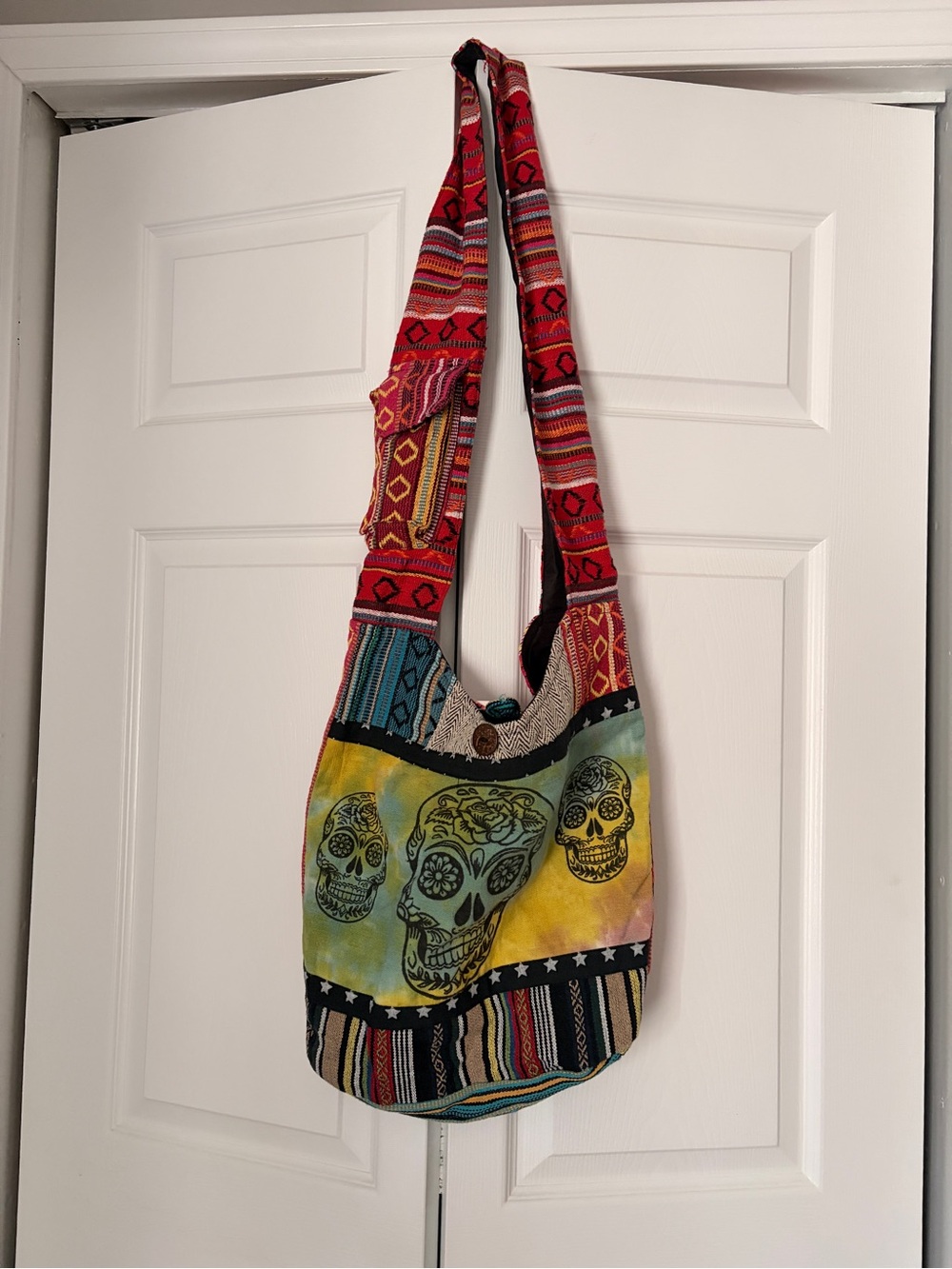 Boho Nepalese Multicolor Skull Print Crossbody Bag